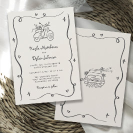 Invitación Hand Drawn Whimsical Doodles Wavy Frame Wedding