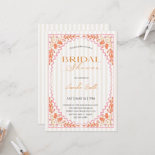 Invitación Hand Drawn Whimsical Flower Bridal shower (Anverso/Reverso In Situ)