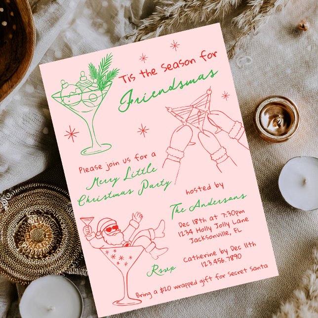 Invitación Hand Drawn Whimsical Friendsmas Christmas Party (Subido por el creador)