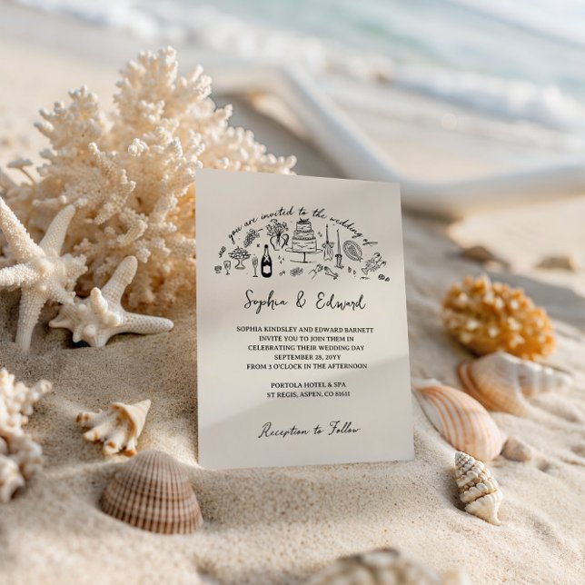 Invitación Hand-drawn whimsical line art wedding style (Subido por el creador)