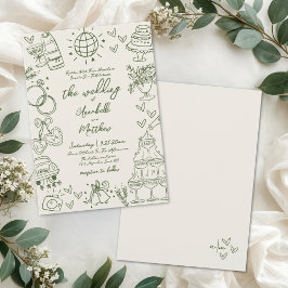Invitación Hand Drawn Whimsical Retro Wedding