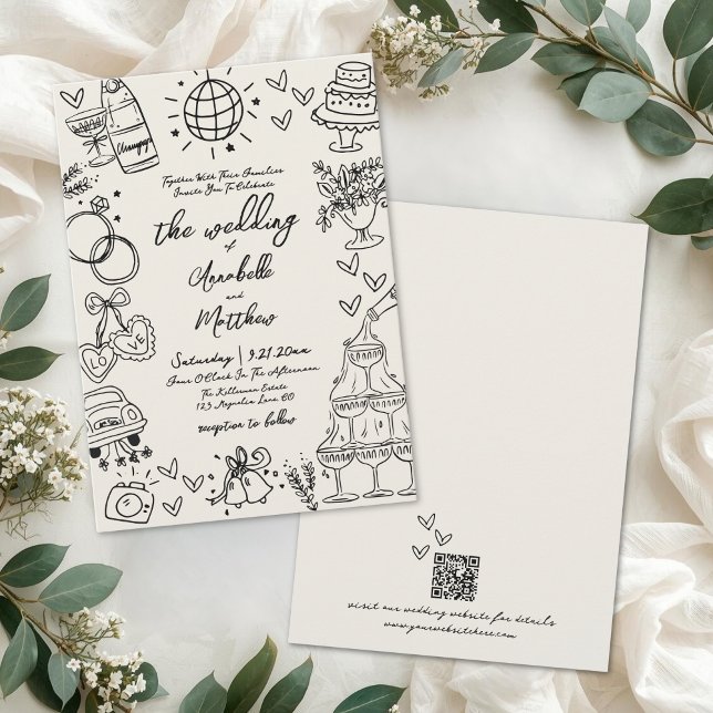 Invitación Hand Drawn Whimsical Vintage Wedding (Hand Drawn Whimsical Vintage Wedding Invitation)