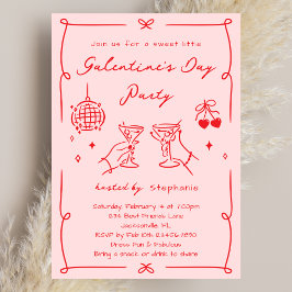 Invitación Hand Drawn Whimsy Pink & Red Galentine's Day Party