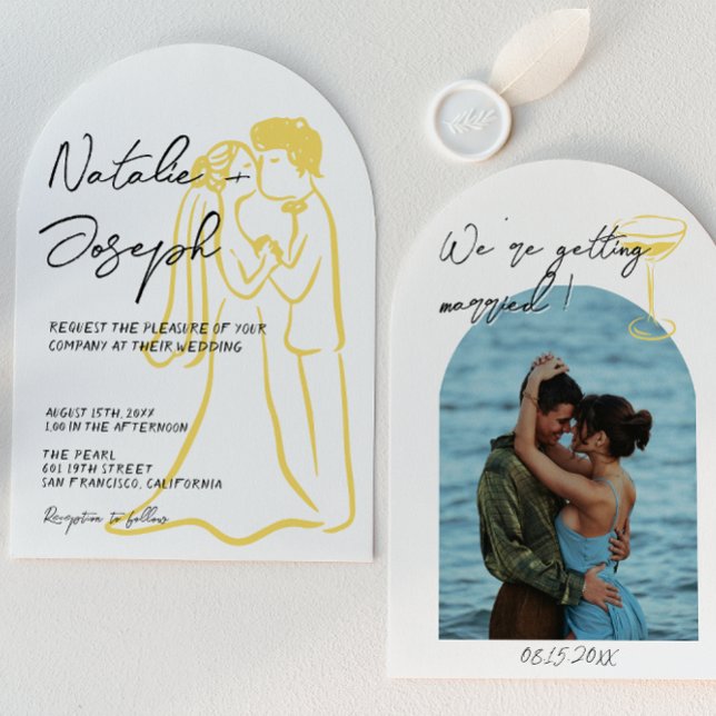 Invitación Hand Drawn Written Summer Arched Photo Wedding (Subido por el creador)