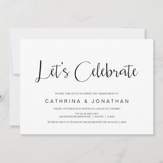 Invitación Hand Lettered, Black Script, Engagement Party (Anverso)