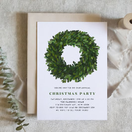 Invitación Hand Painted Boxwood Wreath Holiday Party