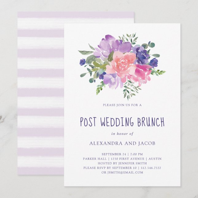 Invitación Hand Pintado Floral Watercolor Post Boda Brunch (Anverso / Reverso)