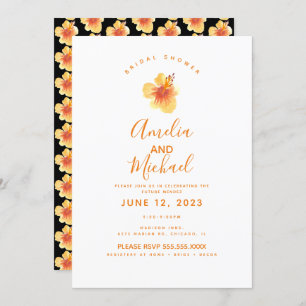 Invitación Hand Watercolor Hibiscus Naranja Bridal Shower