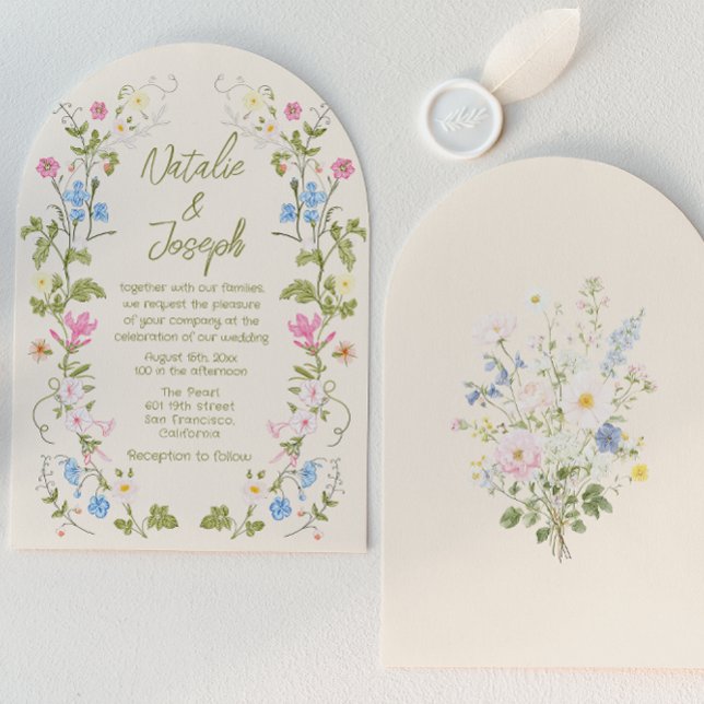 Invitación Hand Written Drawn Floral Summer Arched Wedding (Subido por el creador)