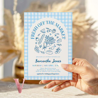 Invitación Handdrawn Blue Fresh Off the Market Bridal Shower