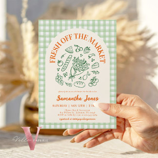 Invitación Handdrawn Green Fresh Off the Market Bridal Shower