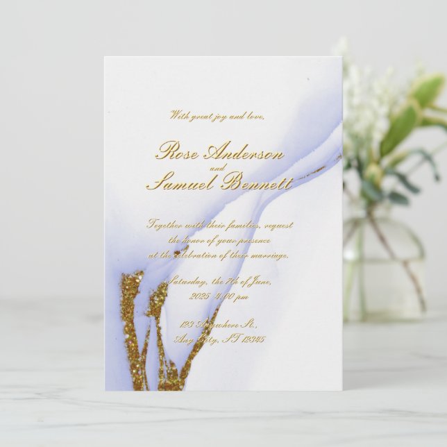 Invitación Handmade Alcohol Ink Glitter Wedding Invitation (Anverso de pie)