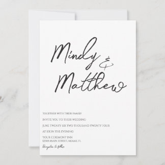 Invitación Handwritten Black and White Script Wedding