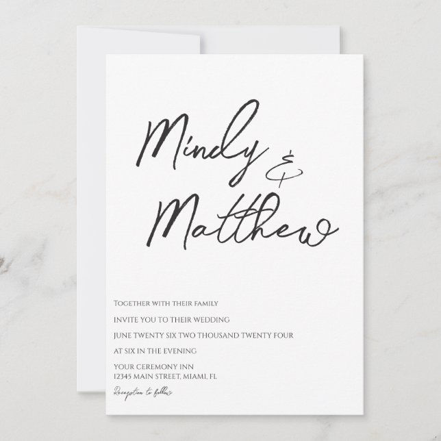 Invitación Handwritten Black and White Script Wedding (Anverso)