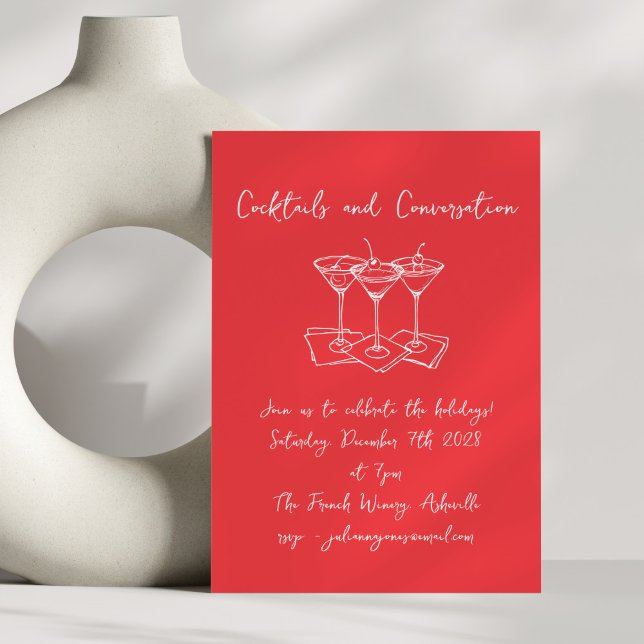 Invitación Handwritten Doodles Cocktails Holiday Red  (Subido por el creador)