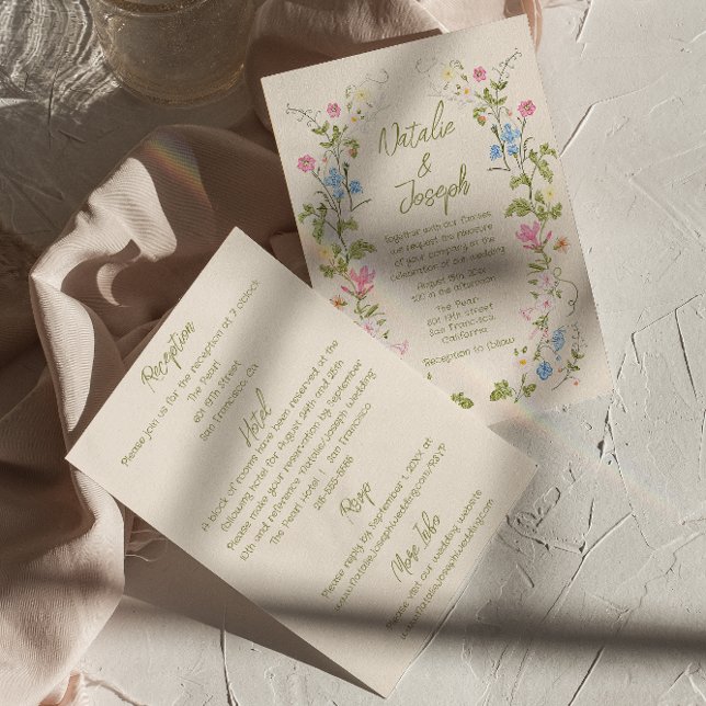 Invitación Handwritten Drawn Floral Summer All In One Wedding (Subido por el creador)