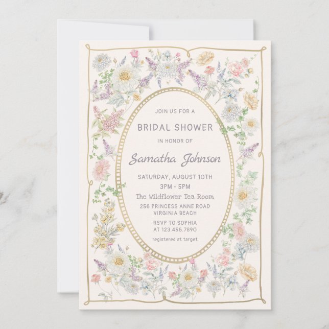 Invitación Handwritten Floral Bridal Shower Invitation (Anverso)