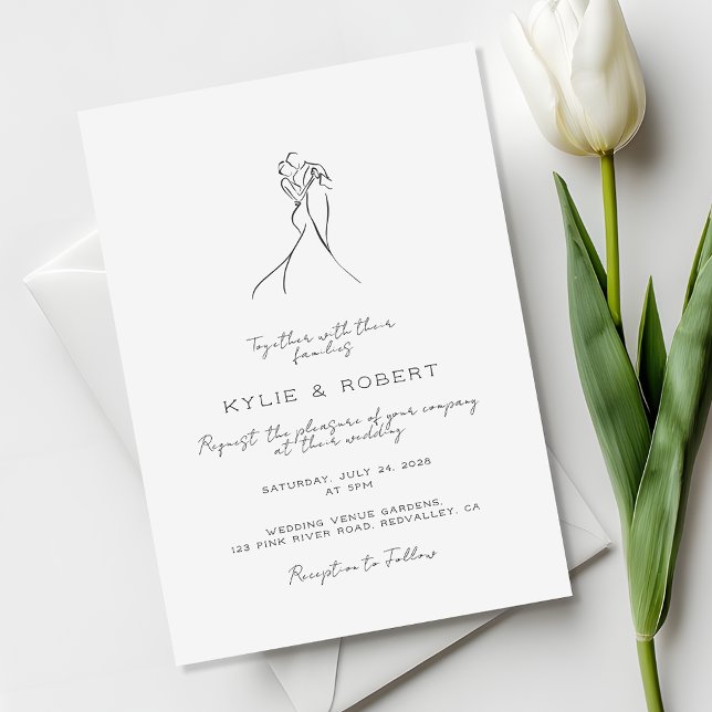 Invitación Handwritten Lovely Couple Drawn Minimalist Wedding (Subido por el creador)
