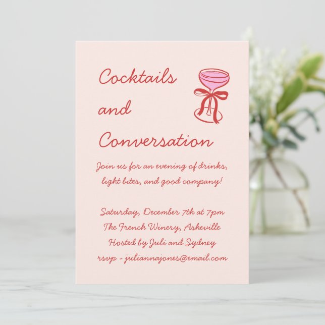 Invitación Handwritten Playful Cocktail Doodle Red Pink (Anverso de pie)