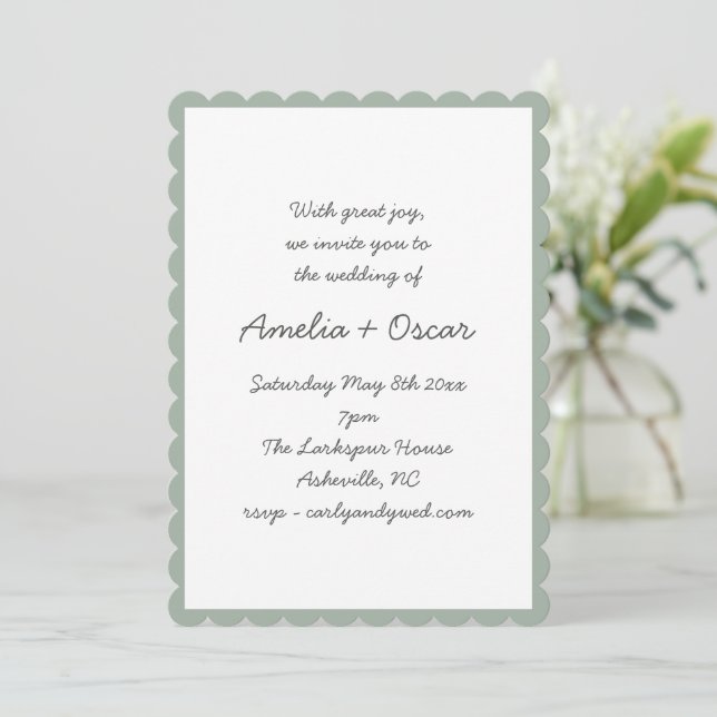 Invitación Handwritten Script Whimsy Sage Green Wedding (Anverso de pie)