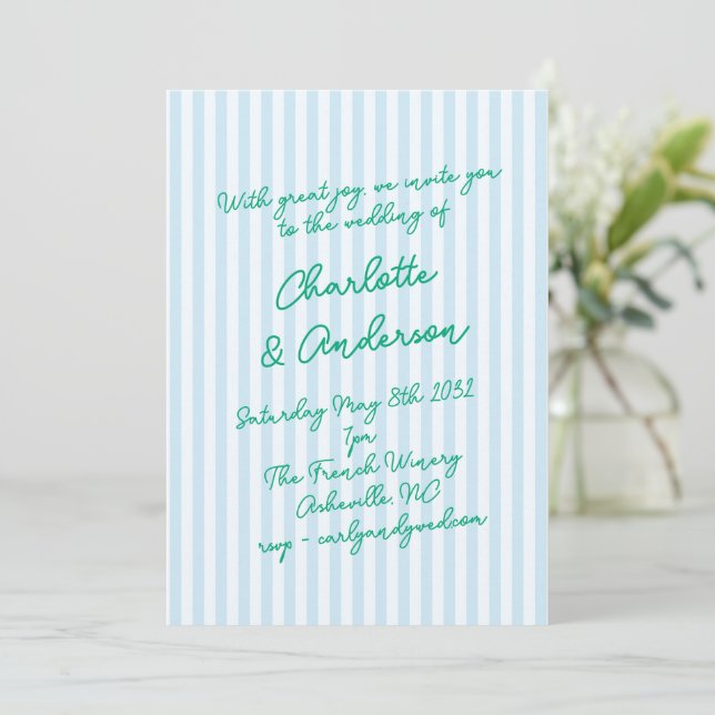 Invitación Handwritten Script Whimsy Stripes Quirky Wedding (Anverso de pie)