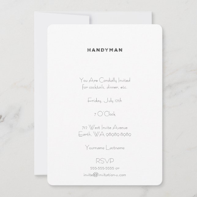 Invitación Handyman [estilo de Letterpress] (Anverso)