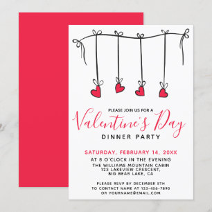 Invitación HANGING HEARTS El día de San Valentín Fiesta de ce