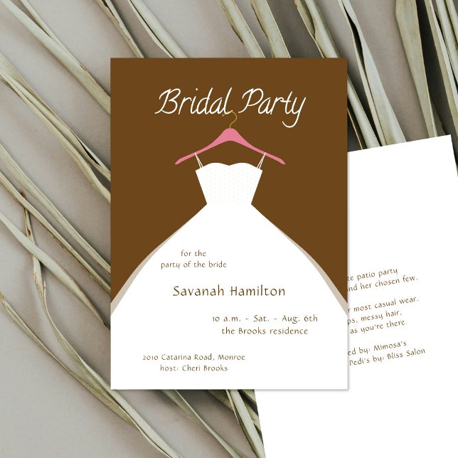 Invitación Hanging Wedding Dress Brown Bridal Party  (Subido por el creador)