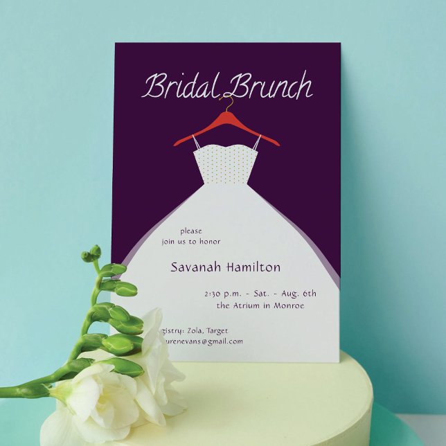 Invitación Hanging Wedding Dress Purple Bridal Brunch (Subido por el creador)