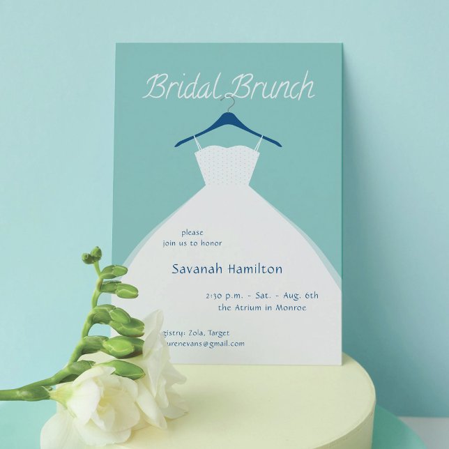 Invitación Hanging Wedding Dress Teal Bridal Brunch (Subido por el creador)
