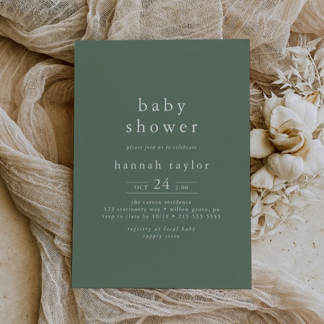 Invitación HANNAH Boho Modern Sage Green Simple Baby Shower (HANNAH Boho Modern Sage Green Simple Baby Shower Invitation)