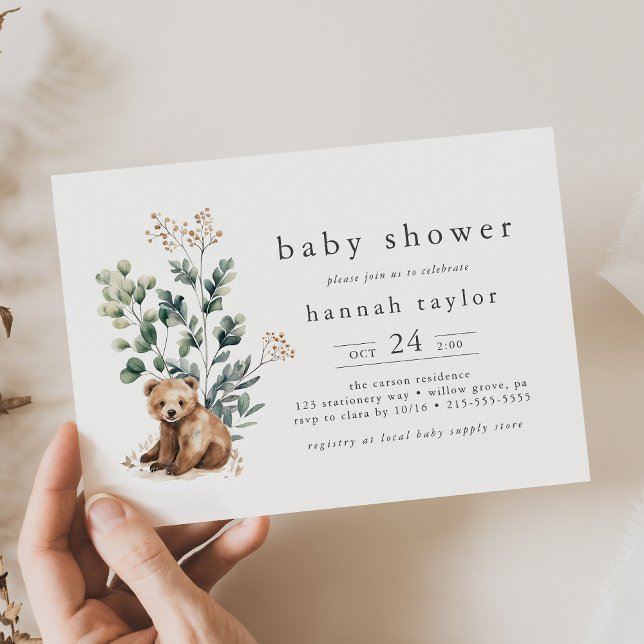 Invitación HANNAH Cute Boho Summer Bear Woodland Baby Shower (HANNAH Cute Boho Summer Bear Woodland Baby Shower Invitation)