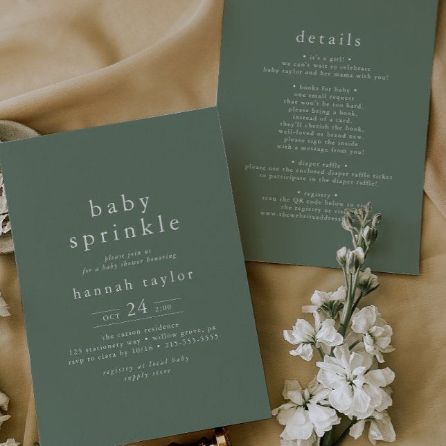 Invitación HANNAH Neutral Green Boho Simple Baby Sprinkle (ANNAH Neutral Green Boho Simple Baby Sprinkle Invitation)