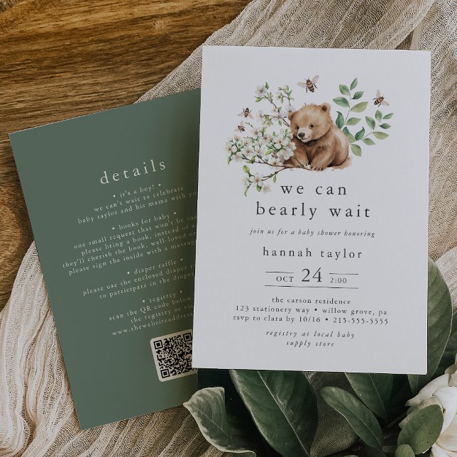 Invitación HANNAH QR Podemos esperar a Woodland Baby Shower (HANNAH QR We Can Bearly Wait Woodland Baby Shower Invitation)