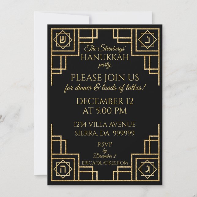 Invitación Hanukkah Art Deco (Anverso)