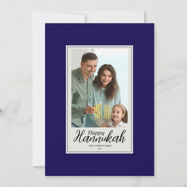 Invitación Hanukkah Card Family Photo Holiday Blessing (Anverso)
