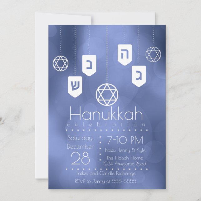Invitación Hanukkah Dreidels Fiesta (Anverso)