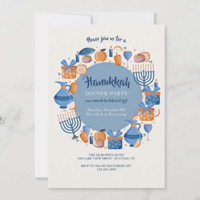 Invitación Hanukkah Fiesta (Anverso)