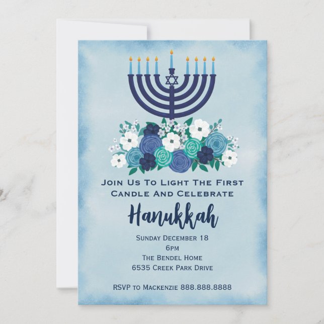 Invitación Hanukkah Fiesta de cena Primera Noche Elegante For (Anverso)