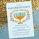 Invitación HANUKKAH FIESTA Menorah PERSONALIZADO de flores<br><div class="desc">Flores dibujadas a mano por mí para ti. Agregue su propio texto al frente de la tarjeta o cambie los colores de fondo. Todo es personalizable. También disponible como descarga digital o como invitación postal. Para más diseños y colores, revisa mi tienda! O hazme saber si quieres algo personalizado. ¡Pregúntale...</div>