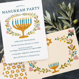 Invitación HANUKKAH FIESTA Menorah PERSONALIZADO de flores
