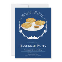 Hanukkah Fiesta Sonriente Latkes Azul Festividad B