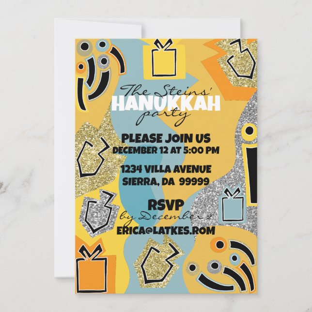 Invitación Hanukkah Happy Glitzy Art (Anverso)