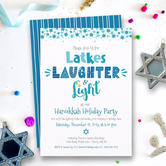 Invitación Hanukkah Latke Laughter Light Fiesta moderno (Subido por el creador)