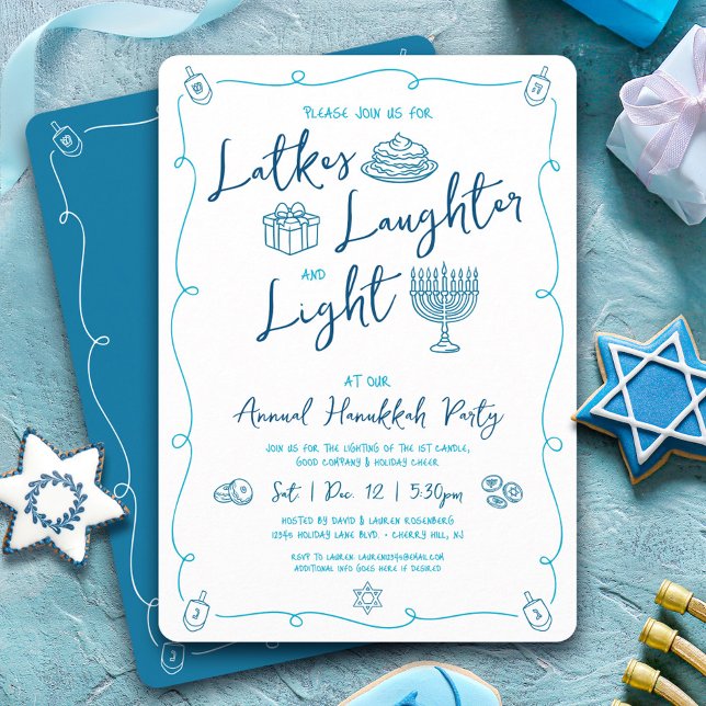 Invitación Hanukkah Latke Laughter Light Hand Drawn Fun Party (Subido por el creador)