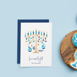 Invitación Hanukkah Love & Light Floral Menorah Card