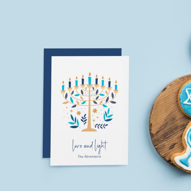 Invitación Hanukkah Love & Light Floral Menorah Card (Subido por el creador)