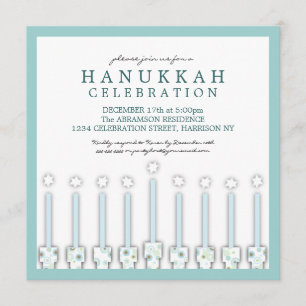 Invitación Hanukkah Menorah con velas en el punto de Polka