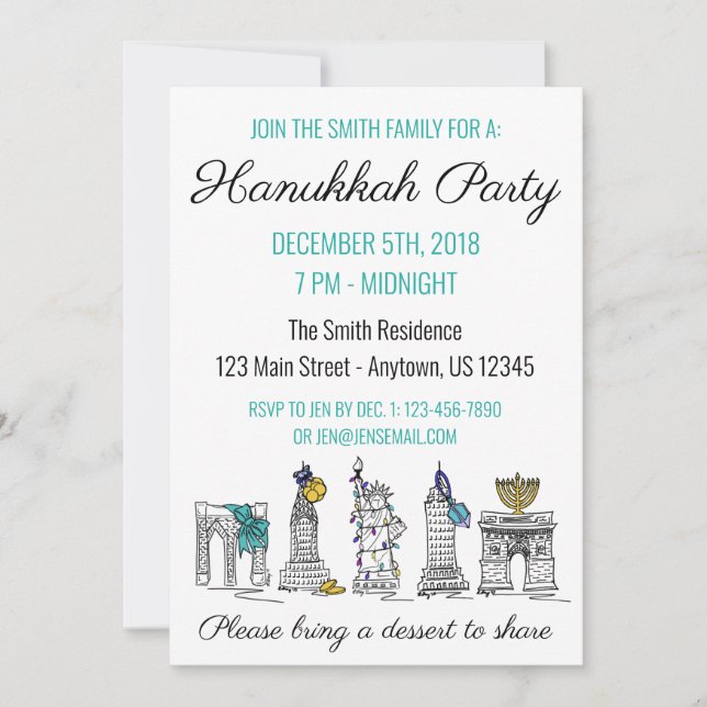 Invitación Hanukkah NYC de Nueva York: Festividades judías (Anverso)