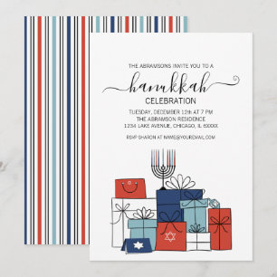 Invitación Hanukkah Regalos y Menorah Fiesta de Vacaciones In
